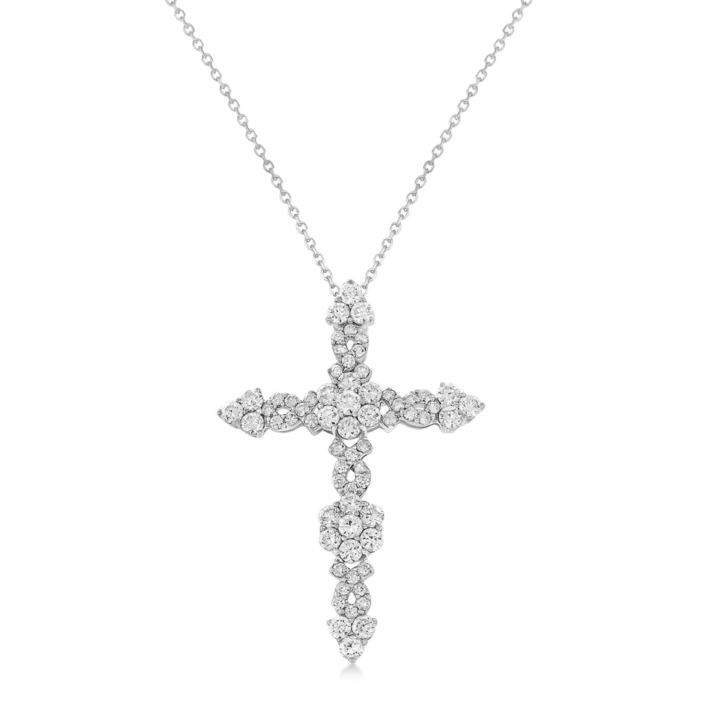 Diamond Cross Pendant Necklace 14k White Gold (1.93ct)