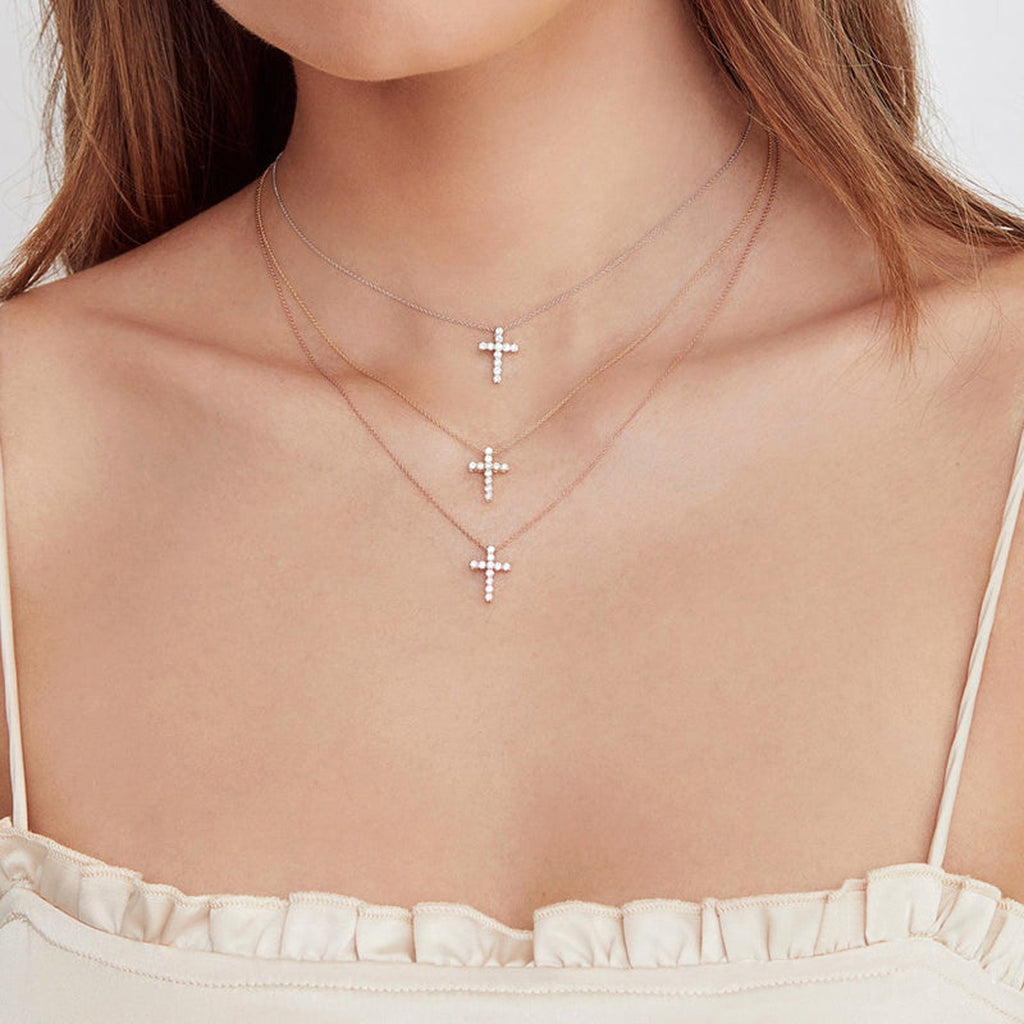 Diamond Prong Cross Pendant Necklace 14k Rose Gold (0.32ct)