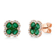 Diamond & Emerald Clover Stud Earrings 14K Rose Gold (1.62ct)