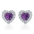 Heart Amethyst & Round Diamond Halo Stud Earrings 14K White Gold (0.68ct)