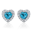 Heart Blue Topaz & Round Diamond Halo Stud Earrings 14K White Gold (0.68ct)