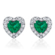 Heart Emerald & Round Diamond Halo Stud Earrings 14K White Gold (0.68ct)