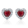 Heart Lab  Ruby & Round Diamond Halo Stud Earrings 14K White Gold (0.68ct)