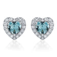 Heart Lab  Aquamarine & Round Diamond Halo Stud Earrings 14K White Gold (0.68ct)