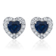 Heart Lab  Blue Sapphire & Round Diamond Halo Stud Earrings 14K White Gold (0.68ct)