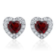 Heart Lab  Garnet & Round Diamond Halo Stud Earrings 14K White Gold (0.68ct)