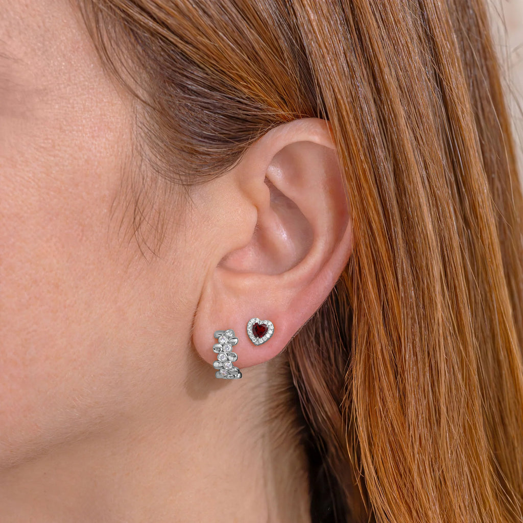 Heart Lab  Garnet & Round Diamond Halo Stud Earrings 14K White Gold (0.68ct)