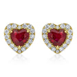 Heart Ruby & Round Diamond Halo Stud Earrings 14K Yellow Gold (0.68ct)