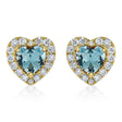 Heart Aquamarine & Round Diamond Halo Stud Earrings 14K Yellow Gold (0.68ct)