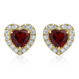 Heart Garnet & Round Diamond Halo Stud Earrings 14K Yellow Gold (0.68ct)