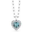 Heart Aquamarine & Round Diamond Halo Pendant Necklace 14K White Gold (0.74ct)