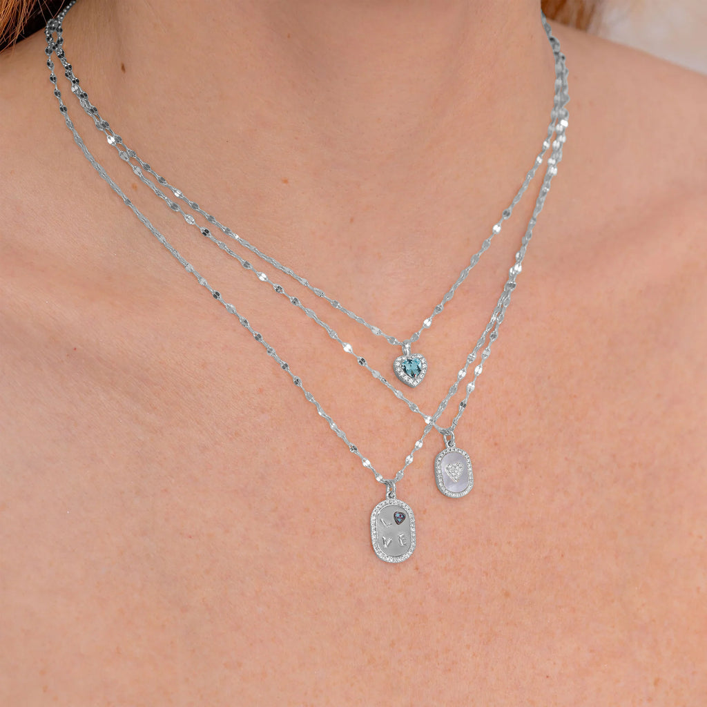 Heart Aquamarine & Round Diamond Halo Pendant Necklace 14K White Gold (0.74ct)