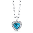 Heart Blue Topaz & Round Diamond Halo Pendant Necklace 14K White Gold (0.74ct)