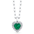 Heart Emerald & Round Diamond Halo Pendant Necklace 14K White Gold (0.74ct)