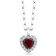 Heart Garnet & Round Diamond Halo Pendant Necklace 14K White Gold (0.74ct)