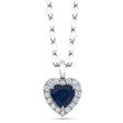 Heart Lab  Blue Sapphire & Round Diamond Halo Pendant Necklace 14K White Gold (0.74ct)