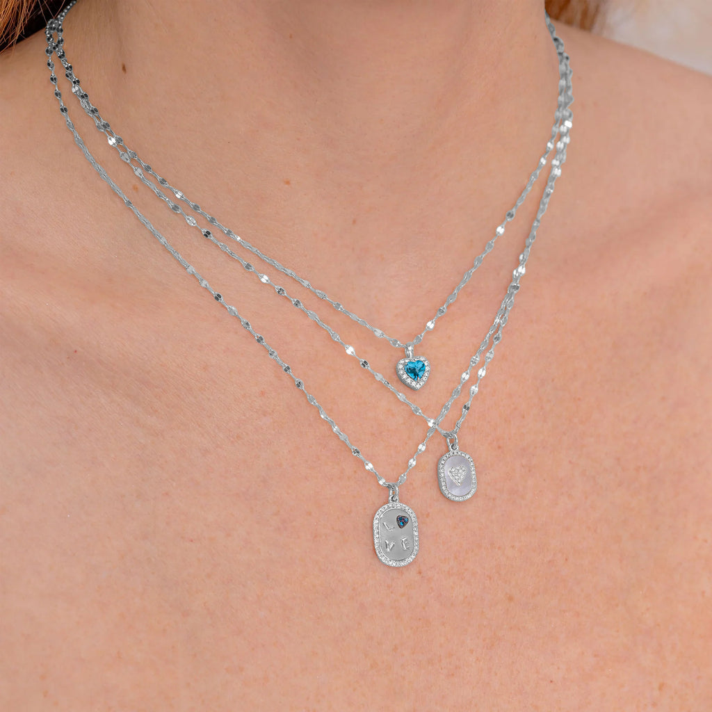 Heart Lab  Blue Topaz & Round Diamond Halo Pendant Necklace 14K White Gold (0.74ct)