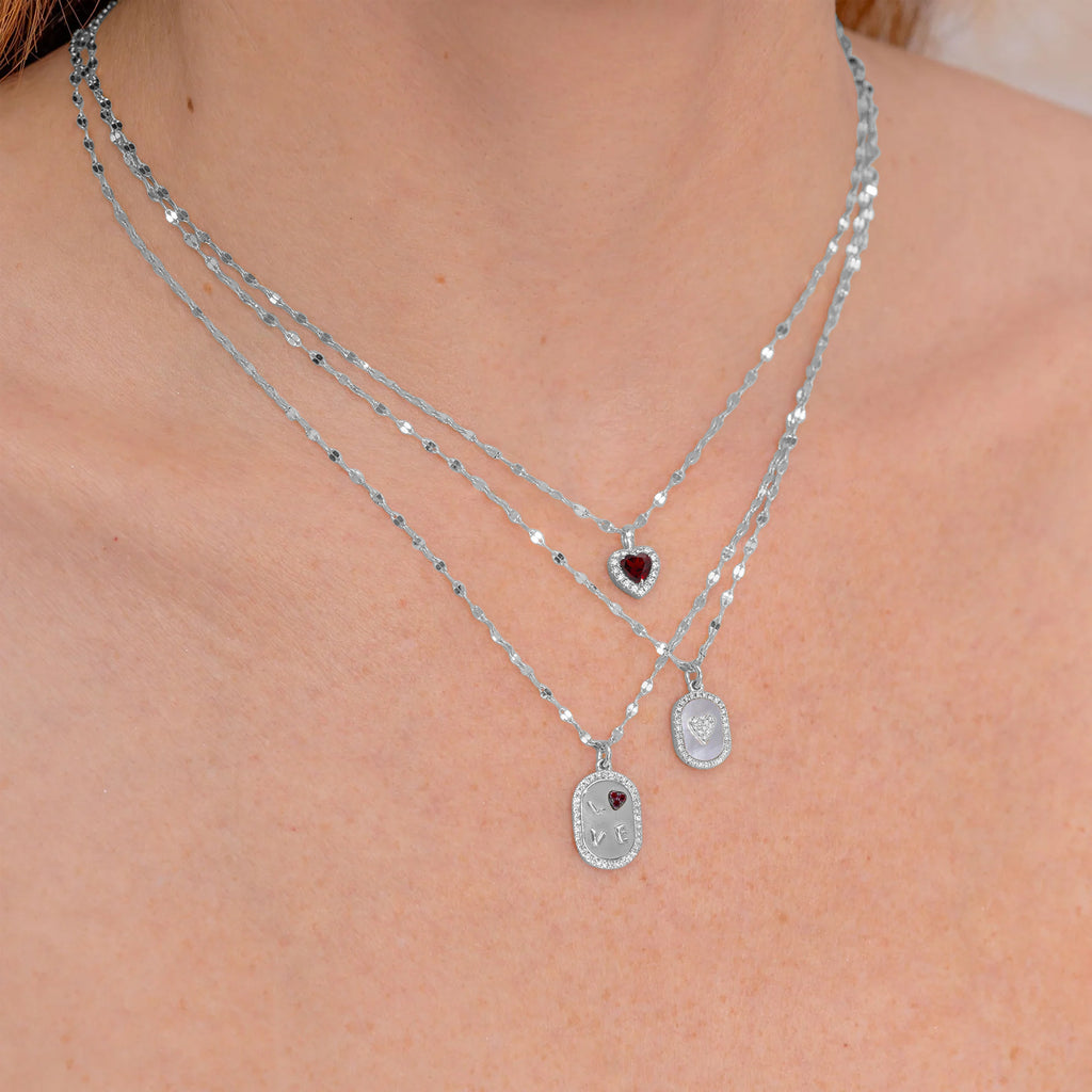 Heart Lab  Garnet & Round Diamond Halo Pendant Necklace 14K White Gold (0.74ct)