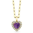 Heart Lab  Amethyst & Round Diamond Halo Pendant Necklace 14K Yellow Gold (0.74ct)
