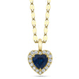 Heart Lab  Blue Sapphire & Round Diamond Halo Pendant Necklace 14K Yellow Gold (0.74ct)