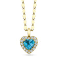 Heart Lab  Blue Topaz & Round Diamond Halo Pendant Necklace 14K Yellow Gold (0.74ct)