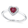 Heart Ruby & Round Diamond Halo Cocktail Ring 14K White Gold (0.67ct)