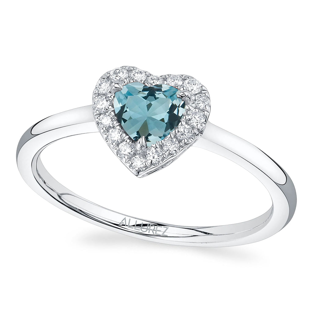 Heart Aquamarine & Round Diamond Halo Cocktail Ring 14K White Gold (0.67ct)