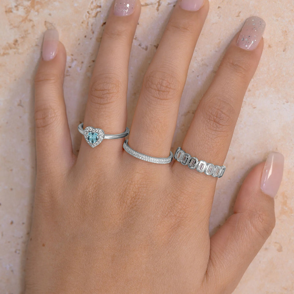 Heart Aquamarine & Round Diamond Halo Cocktail Ring 14K White Gold (0.67ct)