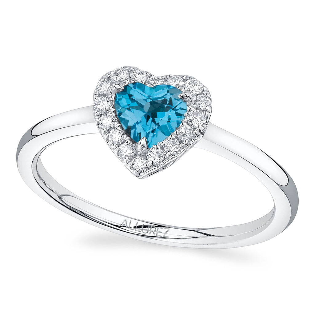 Heart Blue Topaz & Round Diamond Halo Cocktail Ring 14K White Gold (0.67ct)