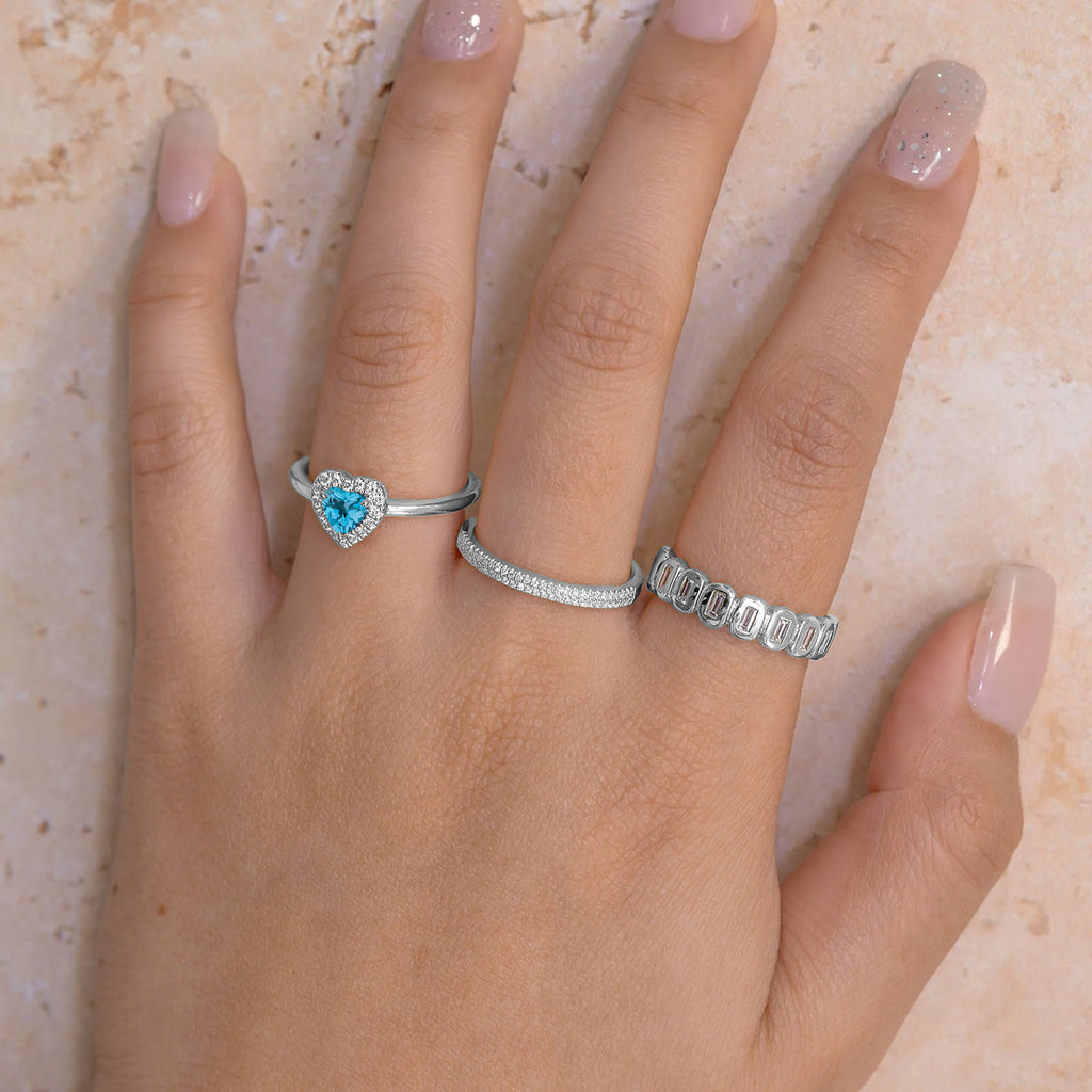 Heart Blue Topaz & Round Diamond Halo Cocktail Ring 14K White Gold (0.67ct)