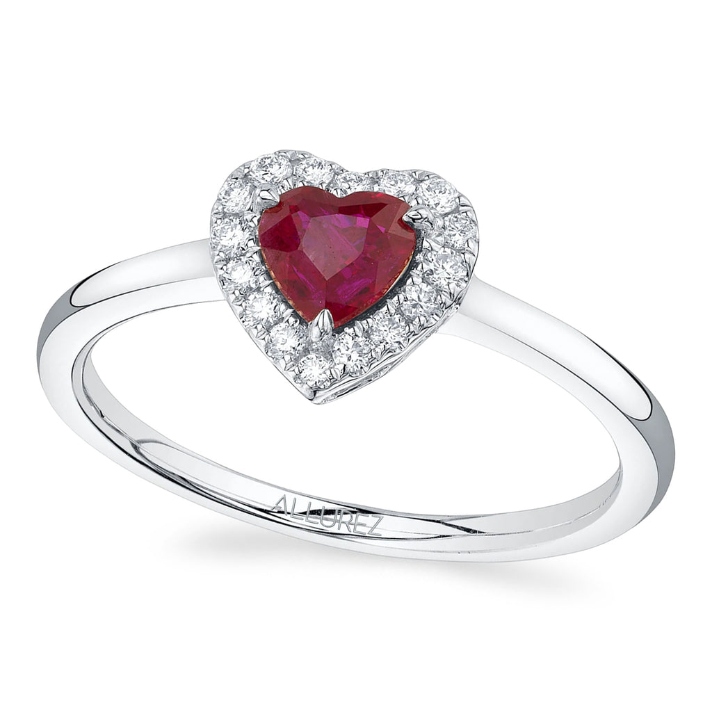 Heart Lab  Ruby & Round Diamond Halo Cocktail Ring 14K White Gold (0.67ct)