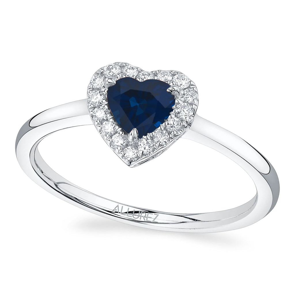 Heart Lab  Blue Sapphire & Round Diamond Halo Cocktail Ring 14K White Gold (0.67ct)
