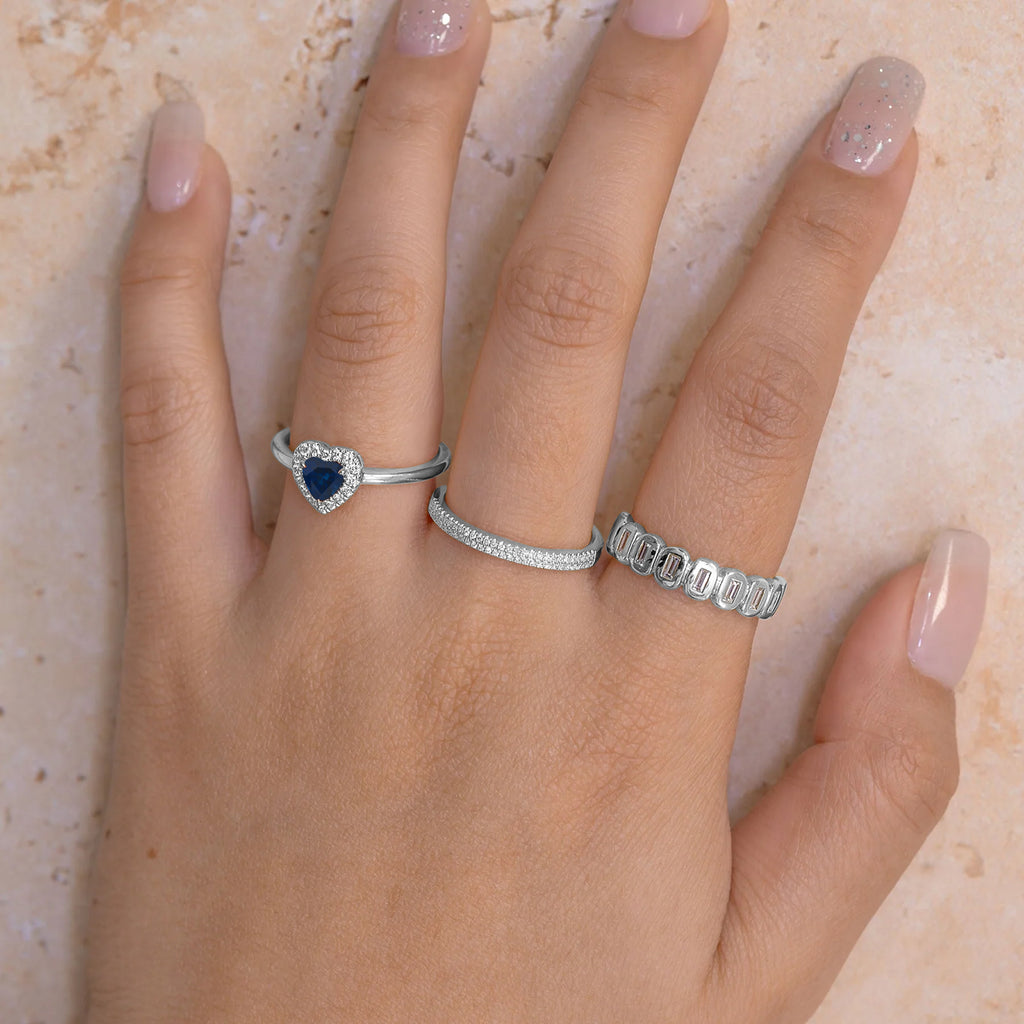 Heart Lab  Blue Sapphire & Round Diamond Halo Cocktail Ring 14K White Gold (0.67ct)