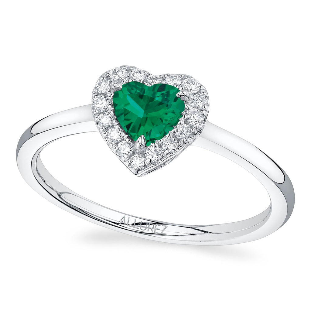 Heart Lab  Emerald & Round Diamond Halo Cocktail Ring 14K White Gold (0.67ct)