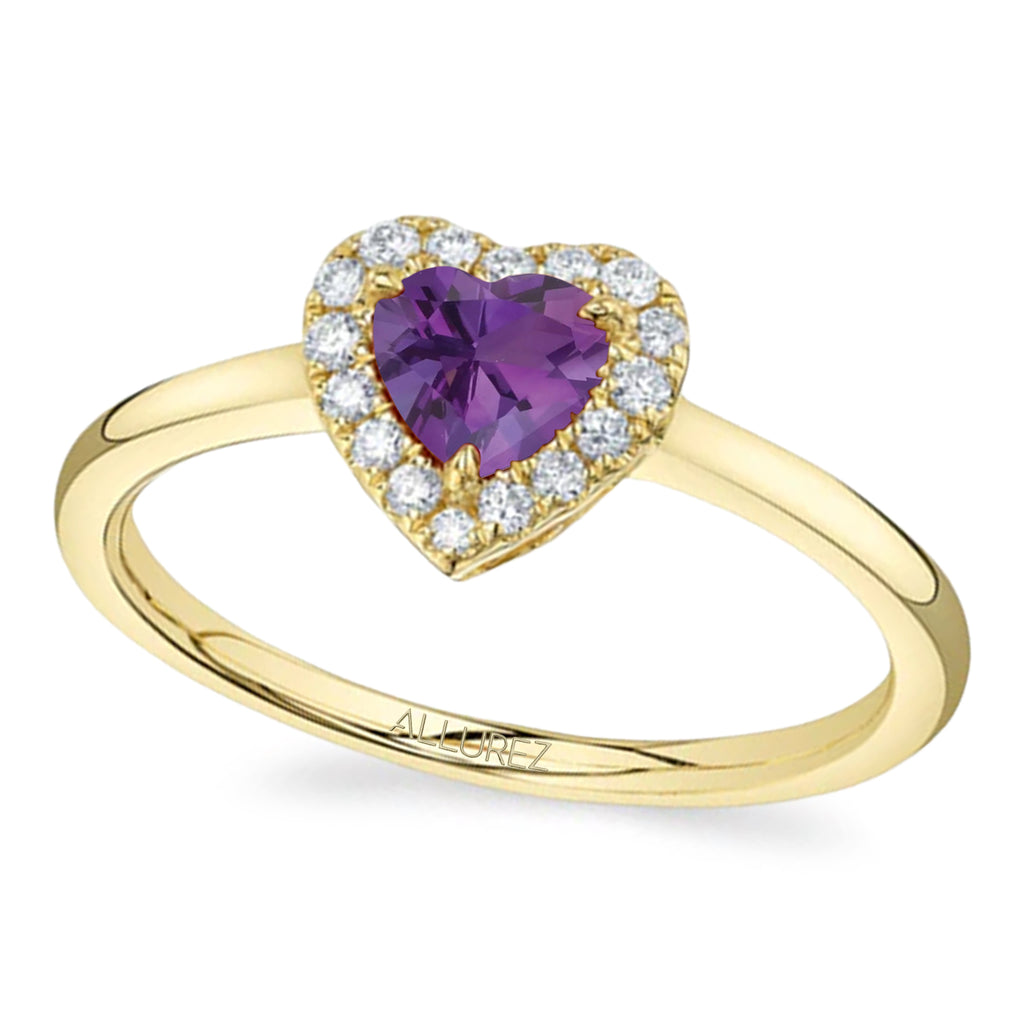 Heart Amethyst & Round Diamond Halo Cocktail Ring 14K Yellow Gold (0.67ct)