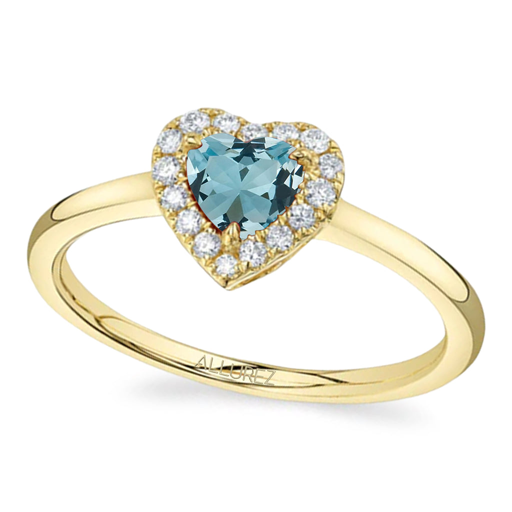 Heart Aquamarine & Round Diamond Halo Cocktail Ring 14K Yellow Gold (0.67ct)