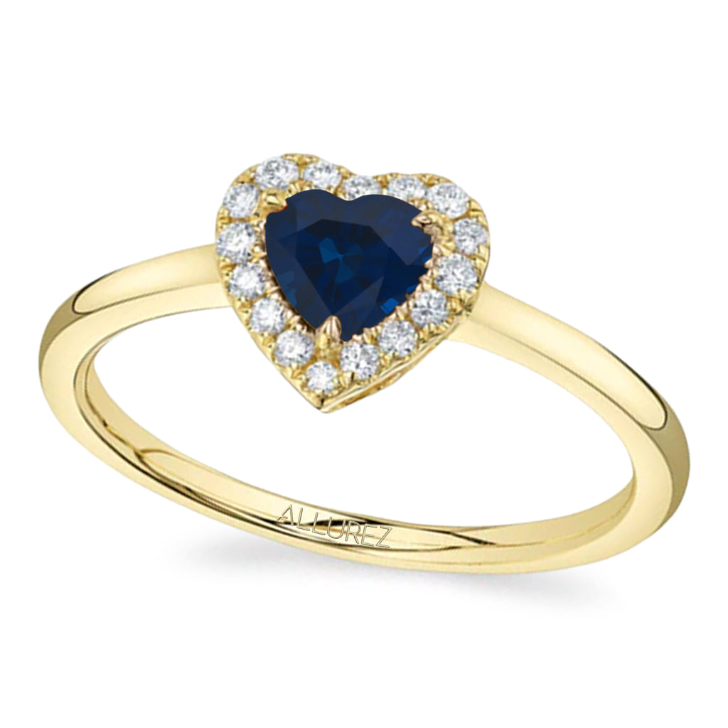Heart Blue Sapphire & Round Diamond Halo Cocktail Ring 14K Yellow Gold (0.67ct)