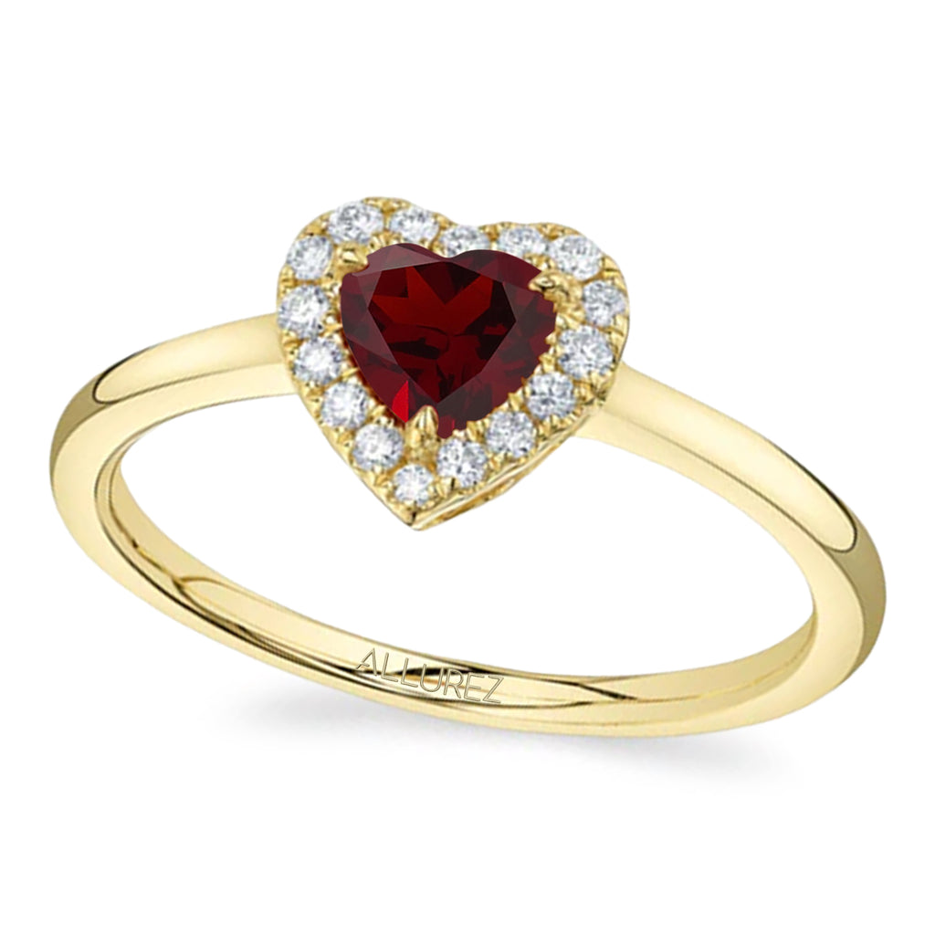 Heart Lab  Garnet & Round Diamond Halo Cocktail Ring 14K Yellow Gold (0.67ct)