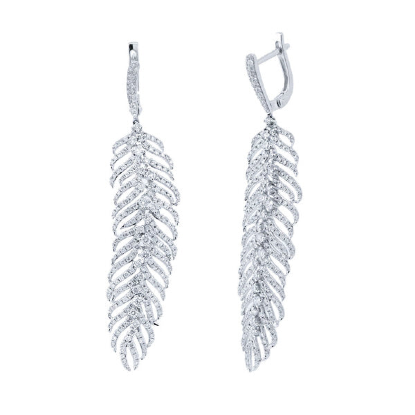 4.55ct 14k White Gold Diamond Feather Earrings