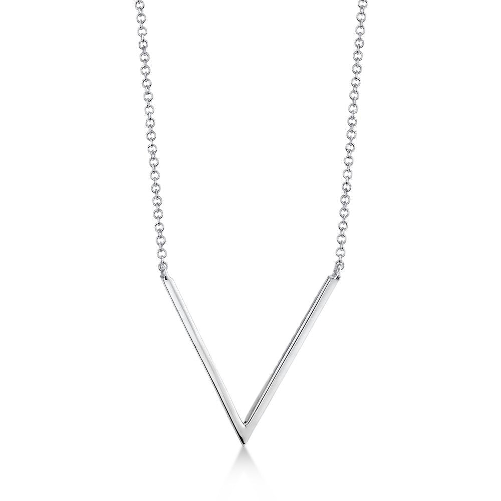 Diamond Pave V Pendant Necklace 14k White Gold (0.12ct)
