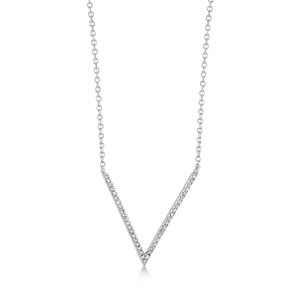 Diamond Pave V Pendant Necklace 14k White Gold (0.12ct)
