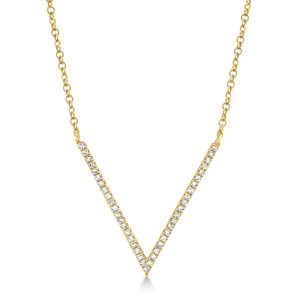 Diamond Pave V Pendant Necklace 14k Yellow Gold (0.12ct)