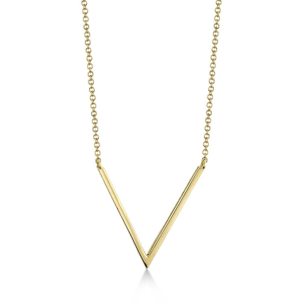 Diamond Pave V Pendant Necklace 14k Yellow Gold (0.12ct)