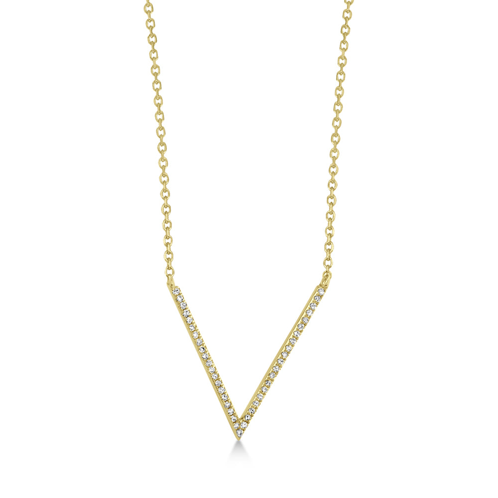 Diamond Pave V Pendant Necklace 14k Yellow Gold (0.12ct)