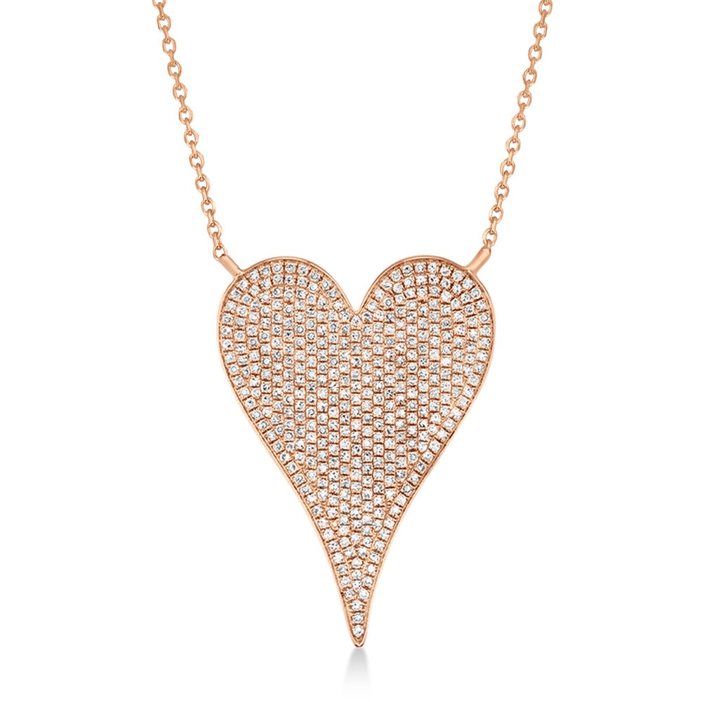 Diamond Pave Heart Pendant Necklace 14k Rose Gold (0.83ct)