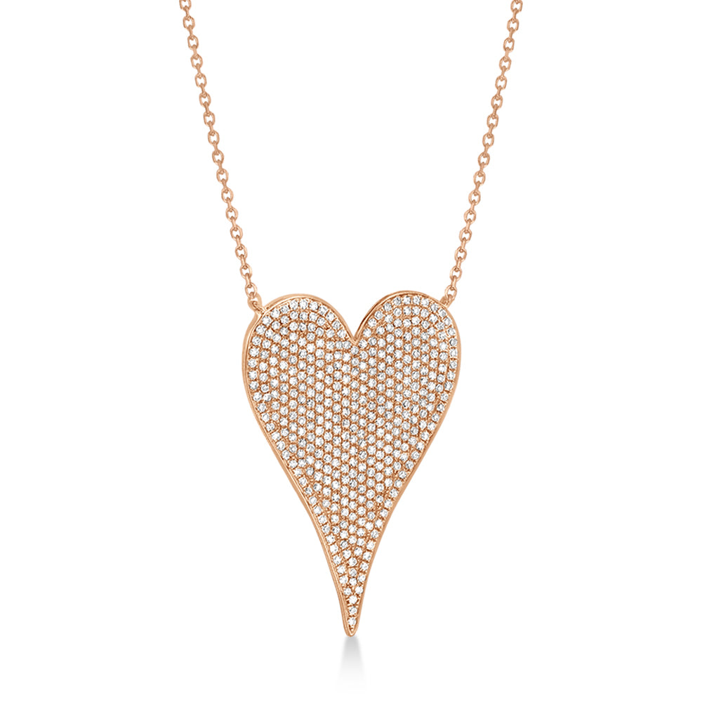 Diamond Pave Heart Pendant Necklace 14k Rose Gold (0.83ct)