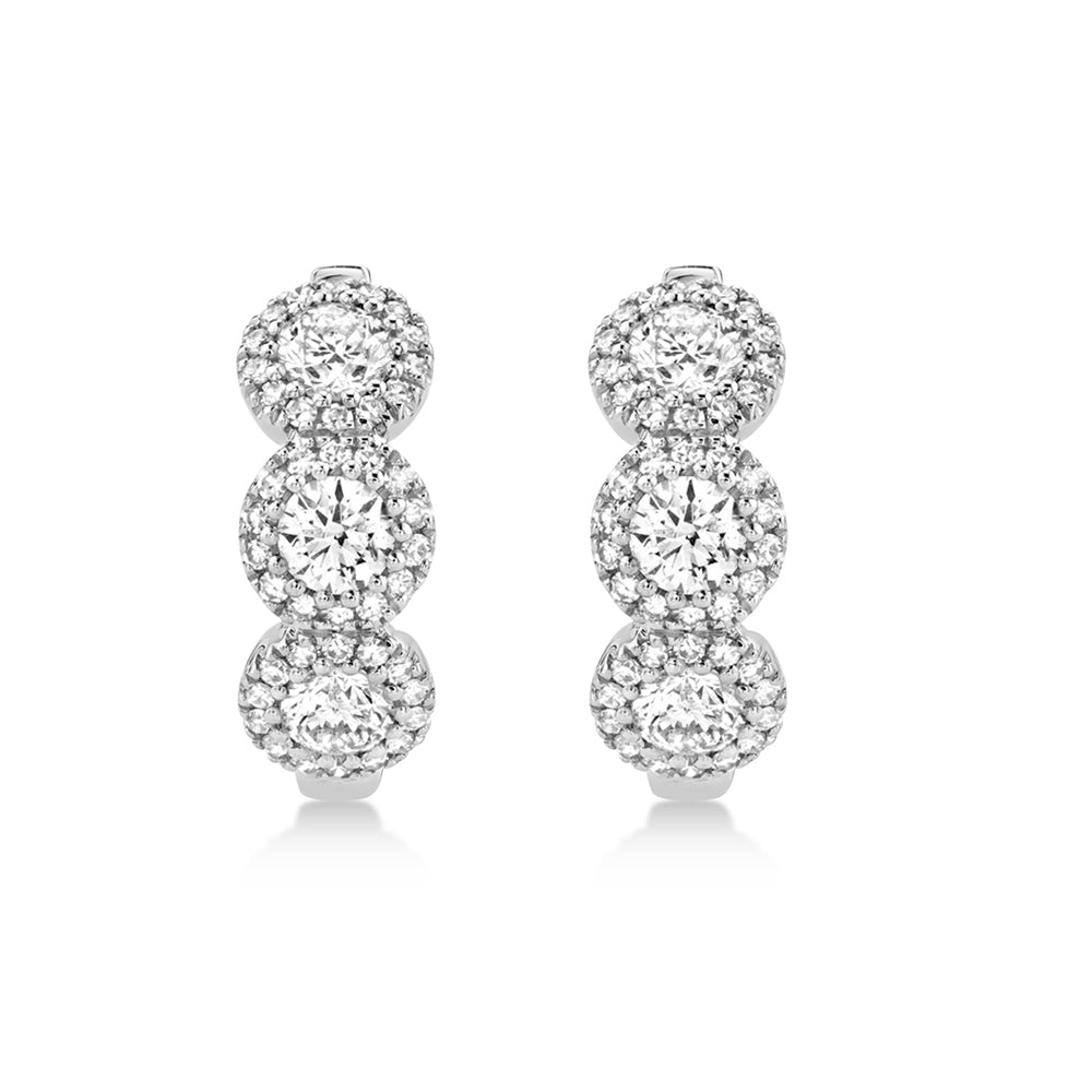 Diamond Halo Style Huggie Earrings 14k White Gold (1.10ct)