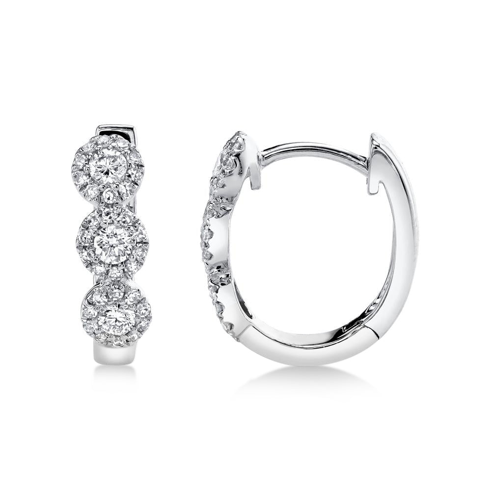 Diamond Halo Style Huggie Earrings 14k White Gold (0.37ct)