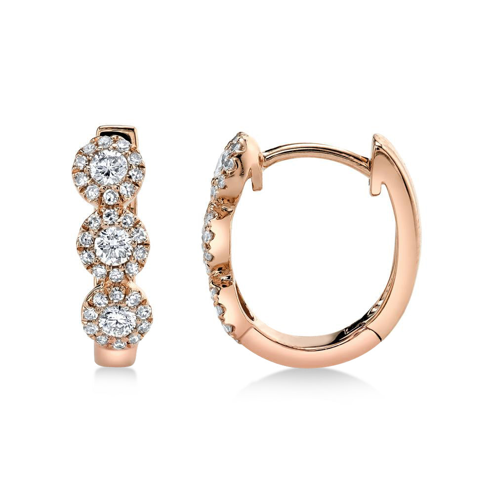 Diamond Halo Style Huggie Earrings 14k Rose Gold (0.37ct)
