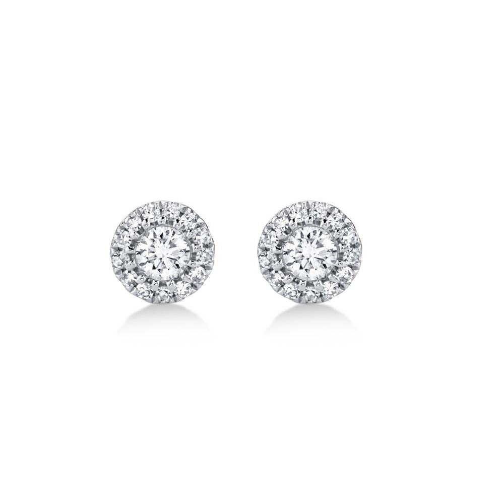 Diamond Halo Style Stud Earrings in 14k White Gold (0.24ct)